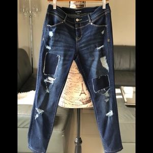 bebe patchwork skinny jeans